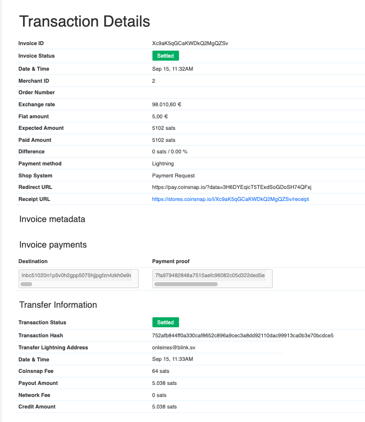 View Transactions in the Coinsnap Dashboard_Detail Page View Transactions in the Coinsnap Dashboard - Transaction Detail Page