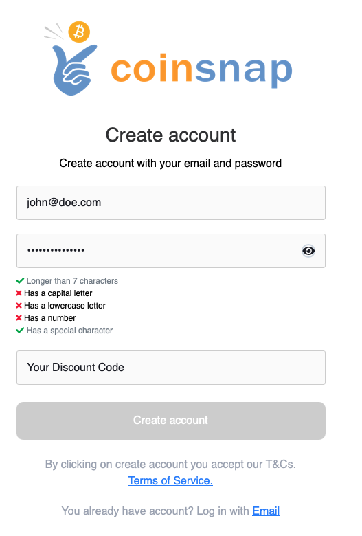 create a coinsnap account create a coinsnap account