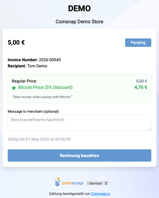 Payment interface for Payment link