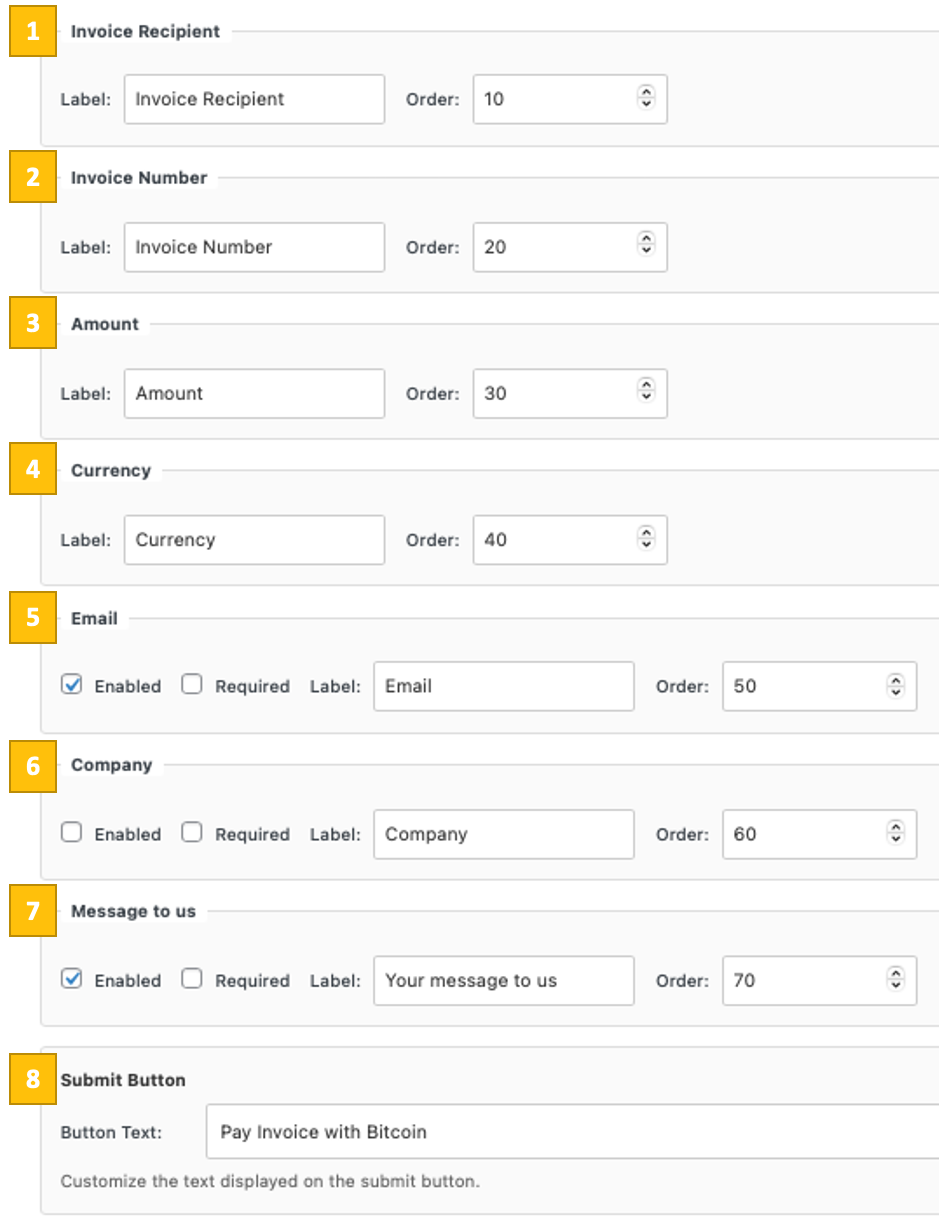 Invoice field settings