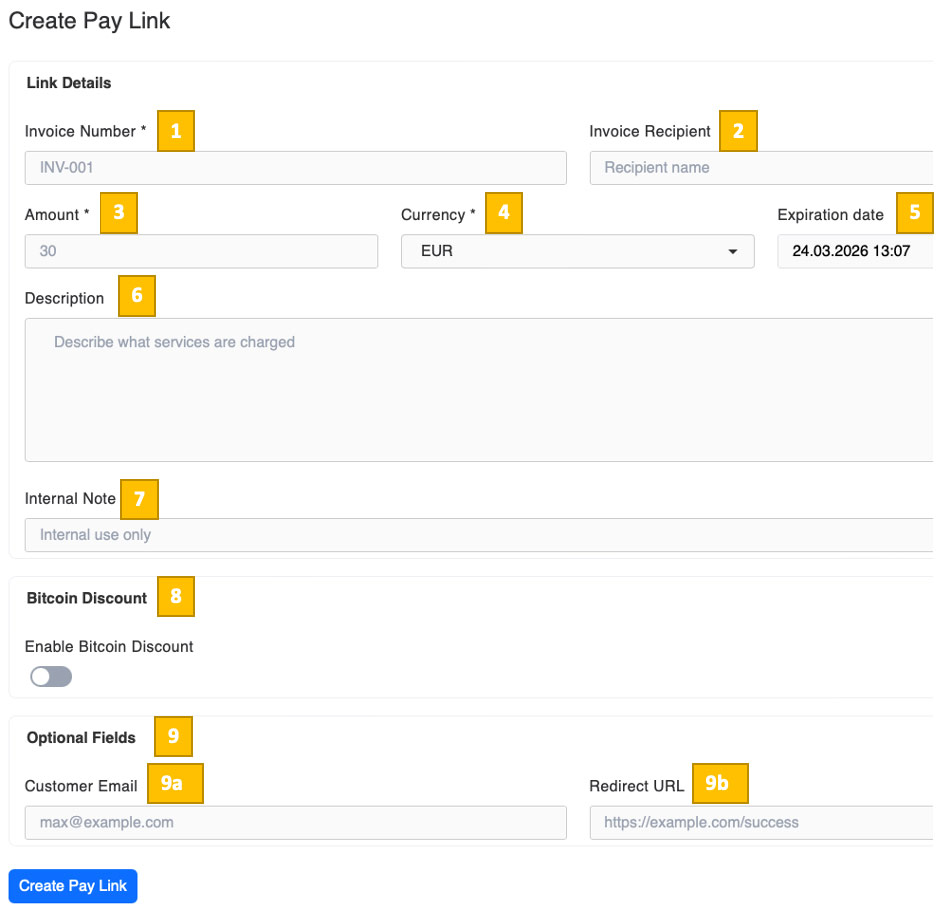 Configure a Bitcoin payment link