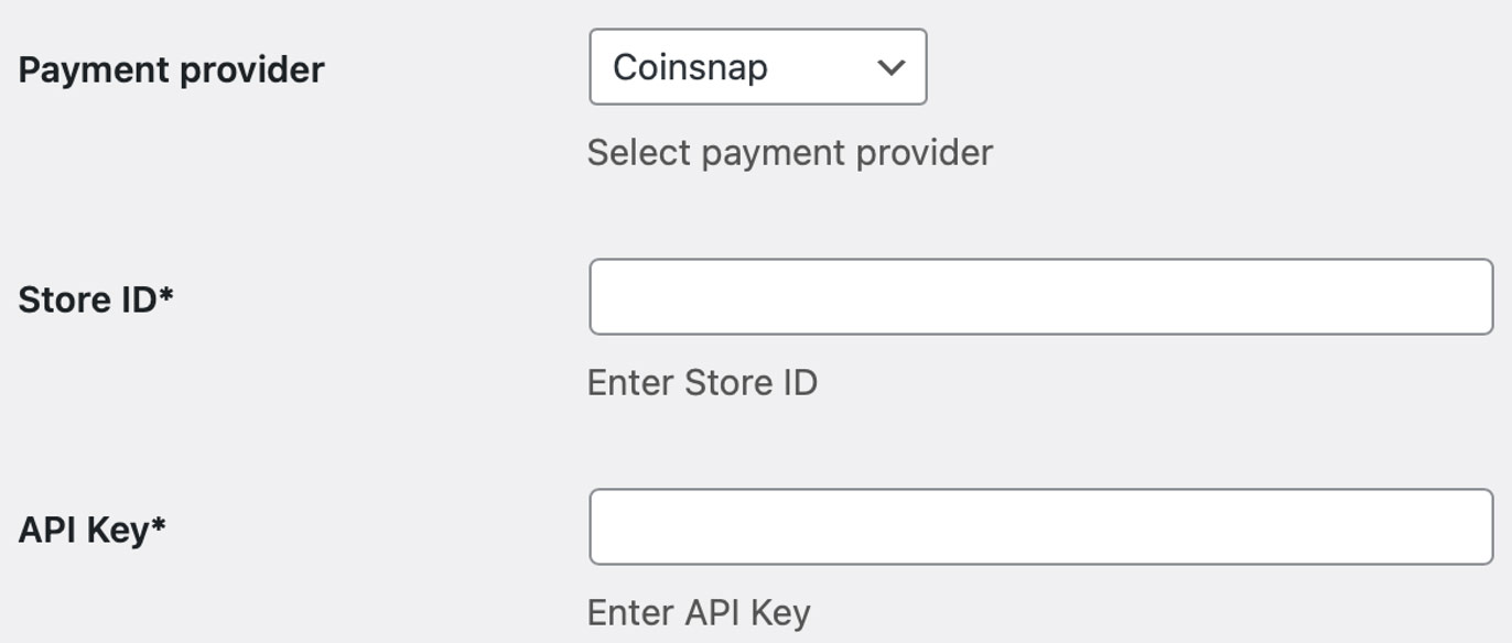 Setting up Coinsnap as the payment provider