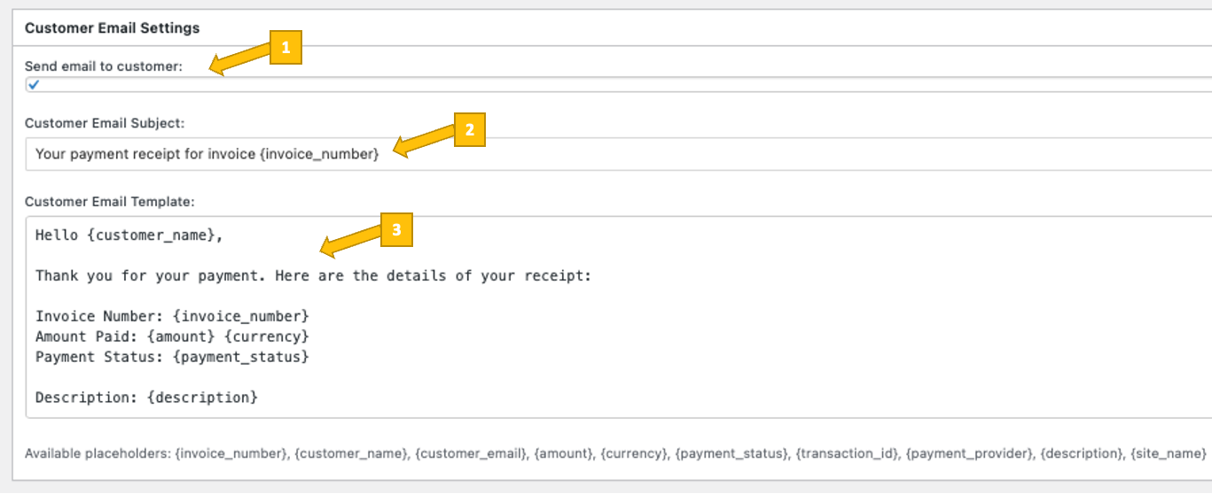 Customer Email Settings