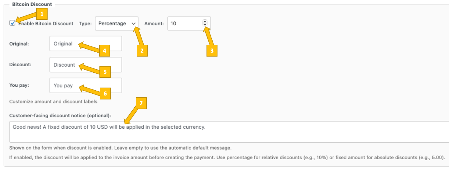 Bitcoin discount settings