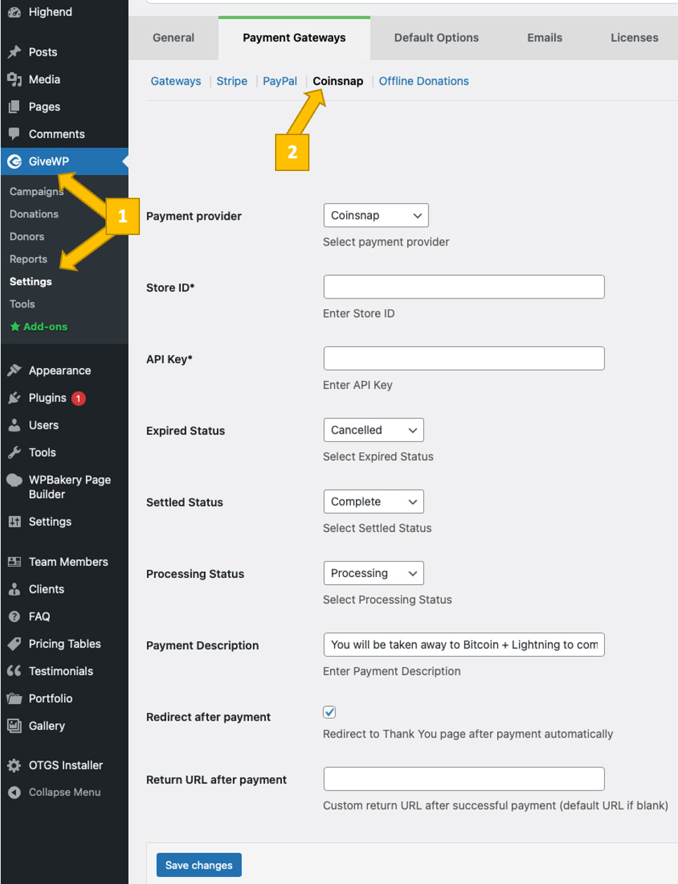 Configure Bitcoin payments in GiveWP