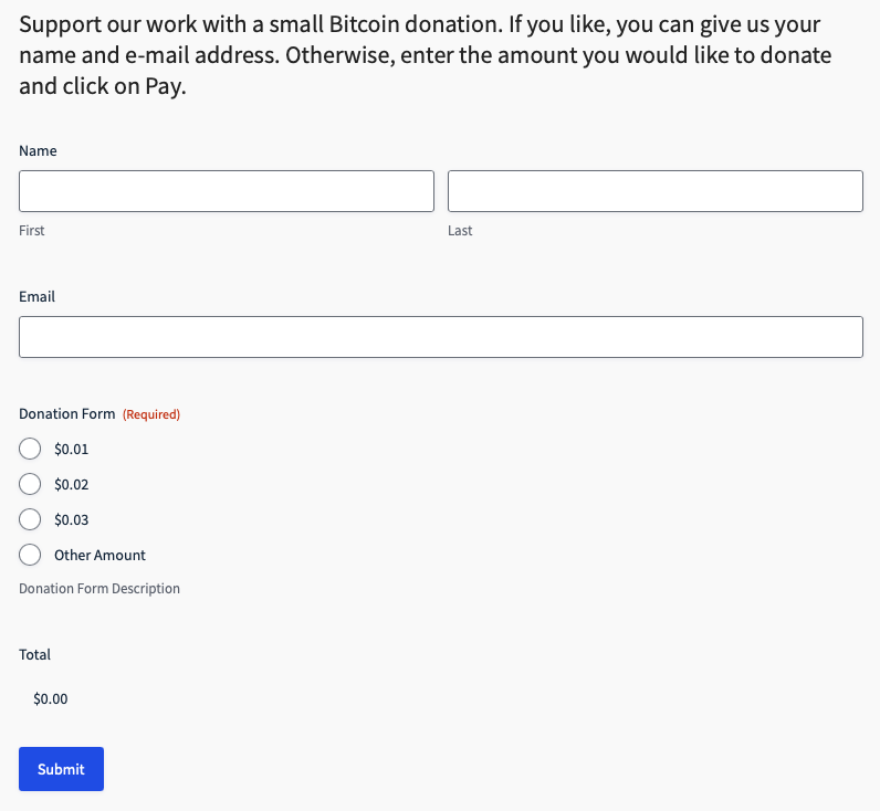 Simple Bitcoin Donation Form