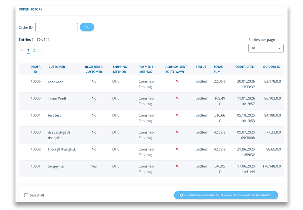 Manage Bitcoin Orders in Your JTL Backend