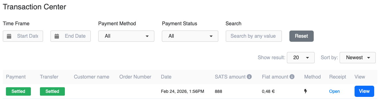 Successful payment listed with all details in your dashboard