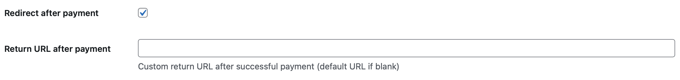 Redirect after payment settings