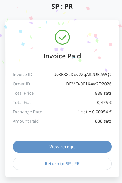 Bitcoin payment successful!