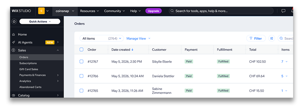 Manage Bitcoin Orders in Your Wix Dashboard