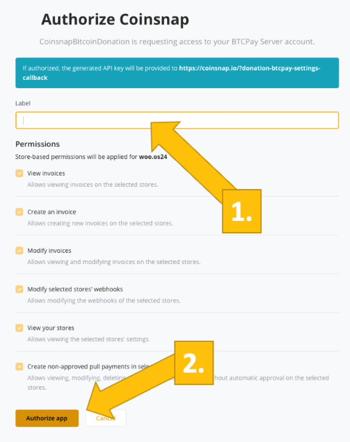 Assign the necessary admissions for Coinsnap