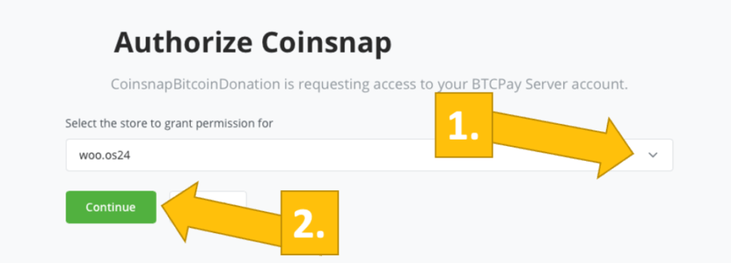 Authorize your new shop in your BTCPay server