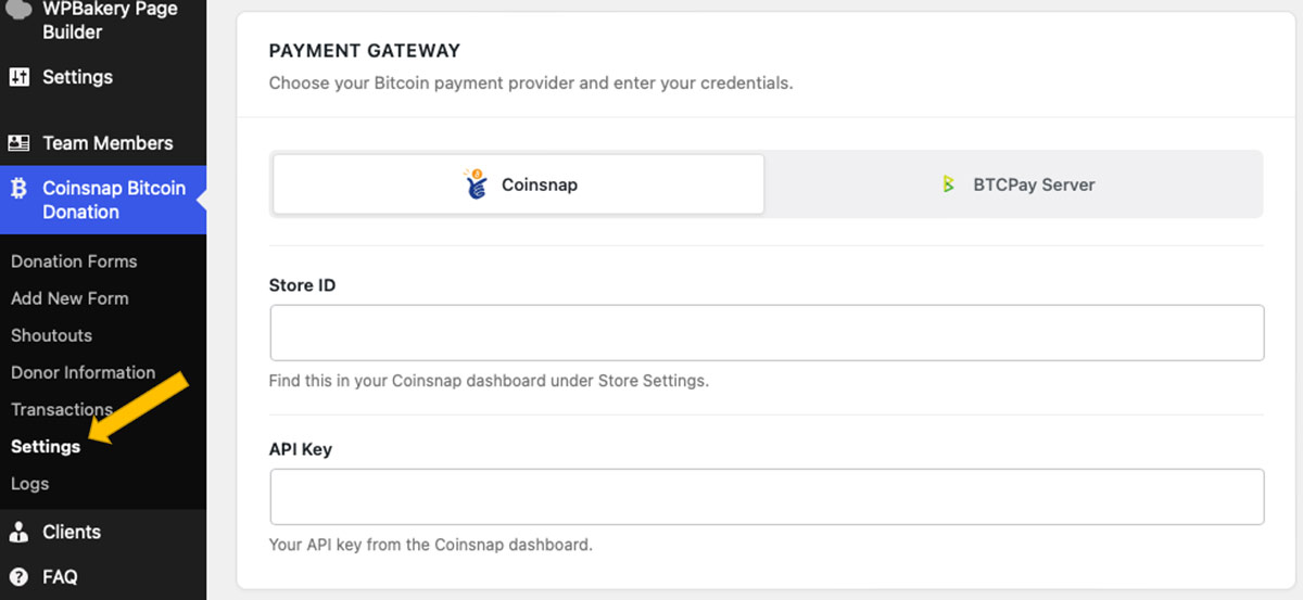 Connect your plugin with your Coinsnap account