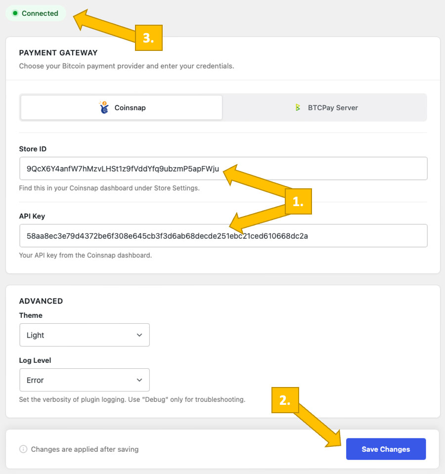 Enter Store ID and API Key in your plugin settings