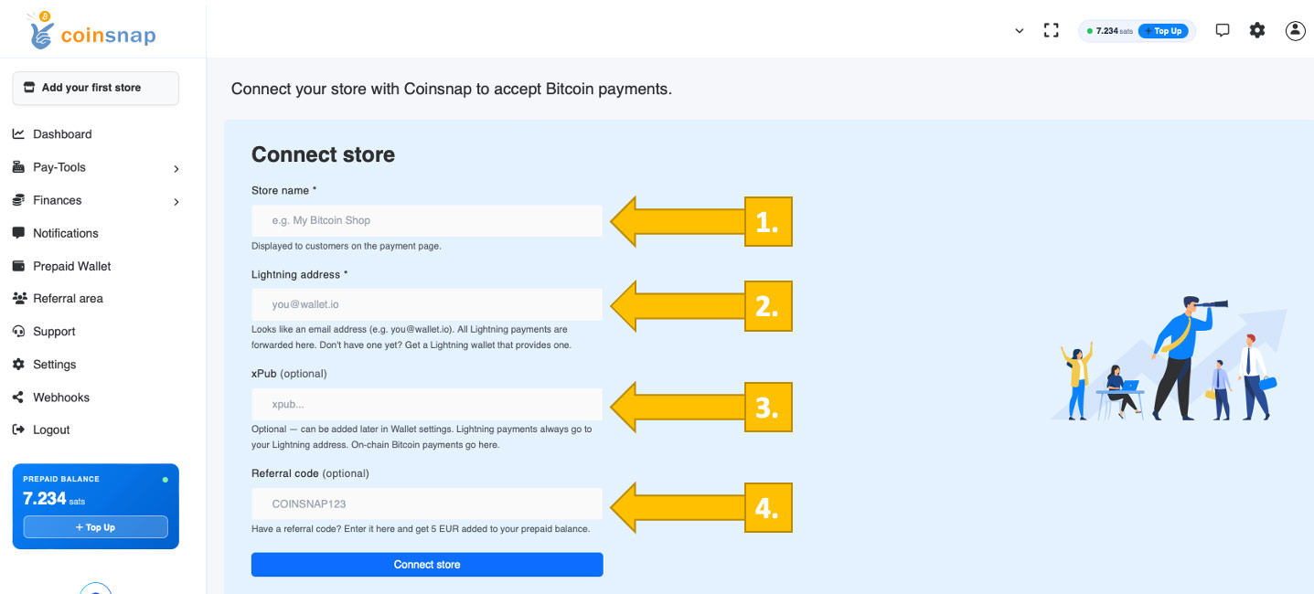 Connecting your store and your wallet with Coinsnap Bitcoin payment