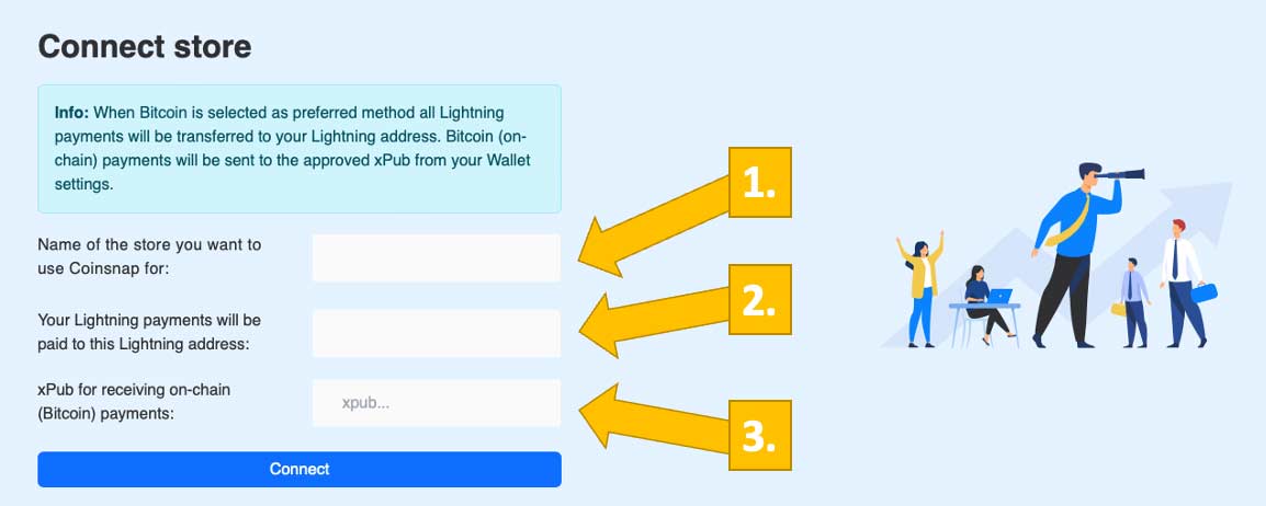 Connect your store and your wallet with your Coinsnap account