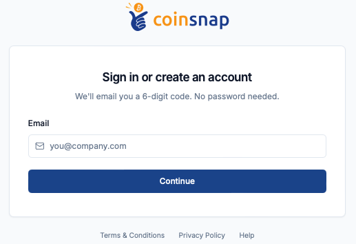 Sign up for your Coinsnap account with just your email address