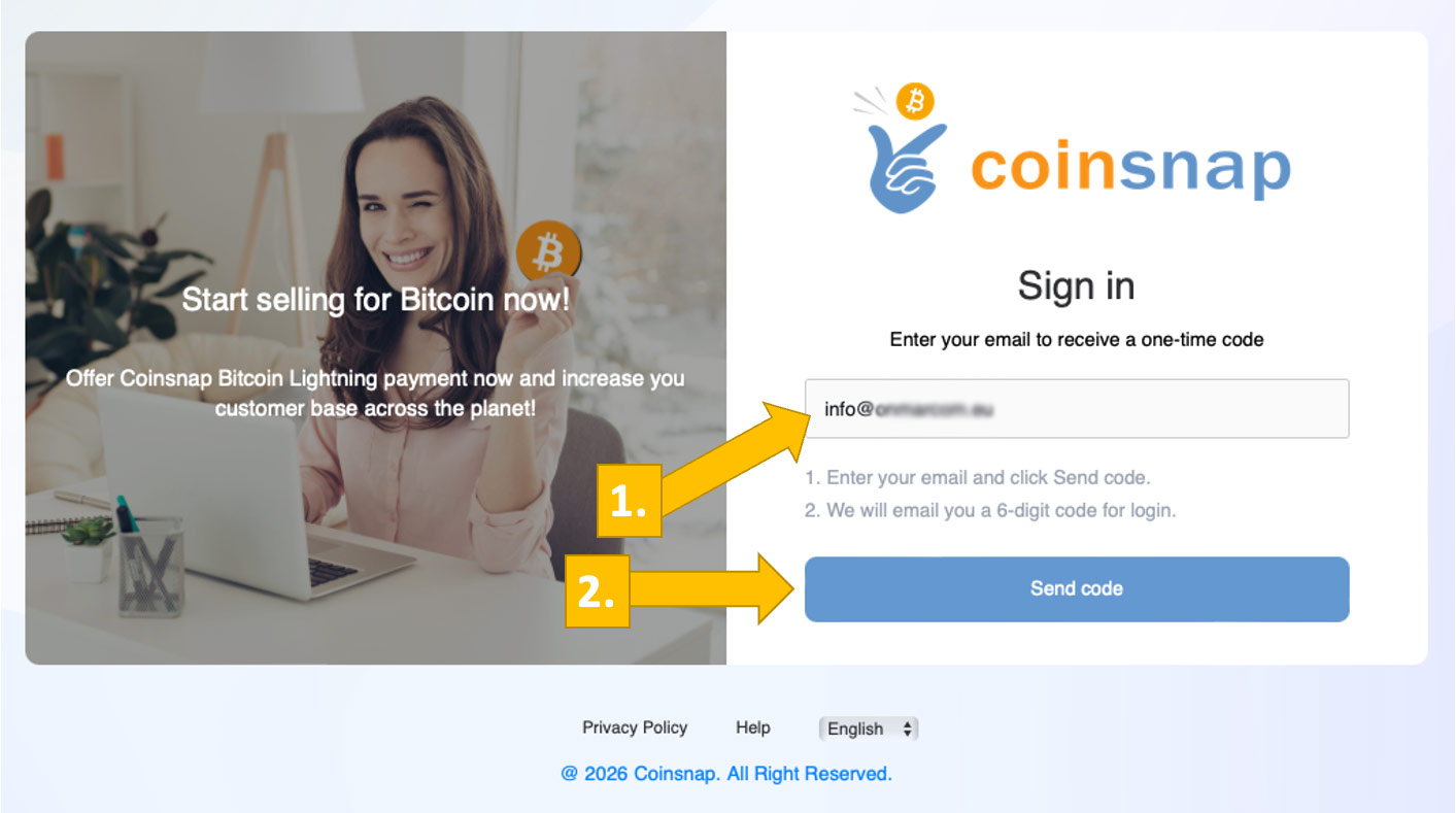 Sign up for your Coinsnap account with just your email address