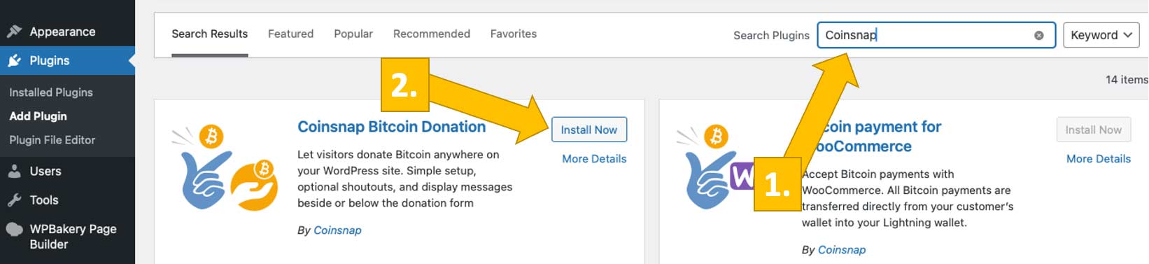 Search and install the chosen plugin on WordPress