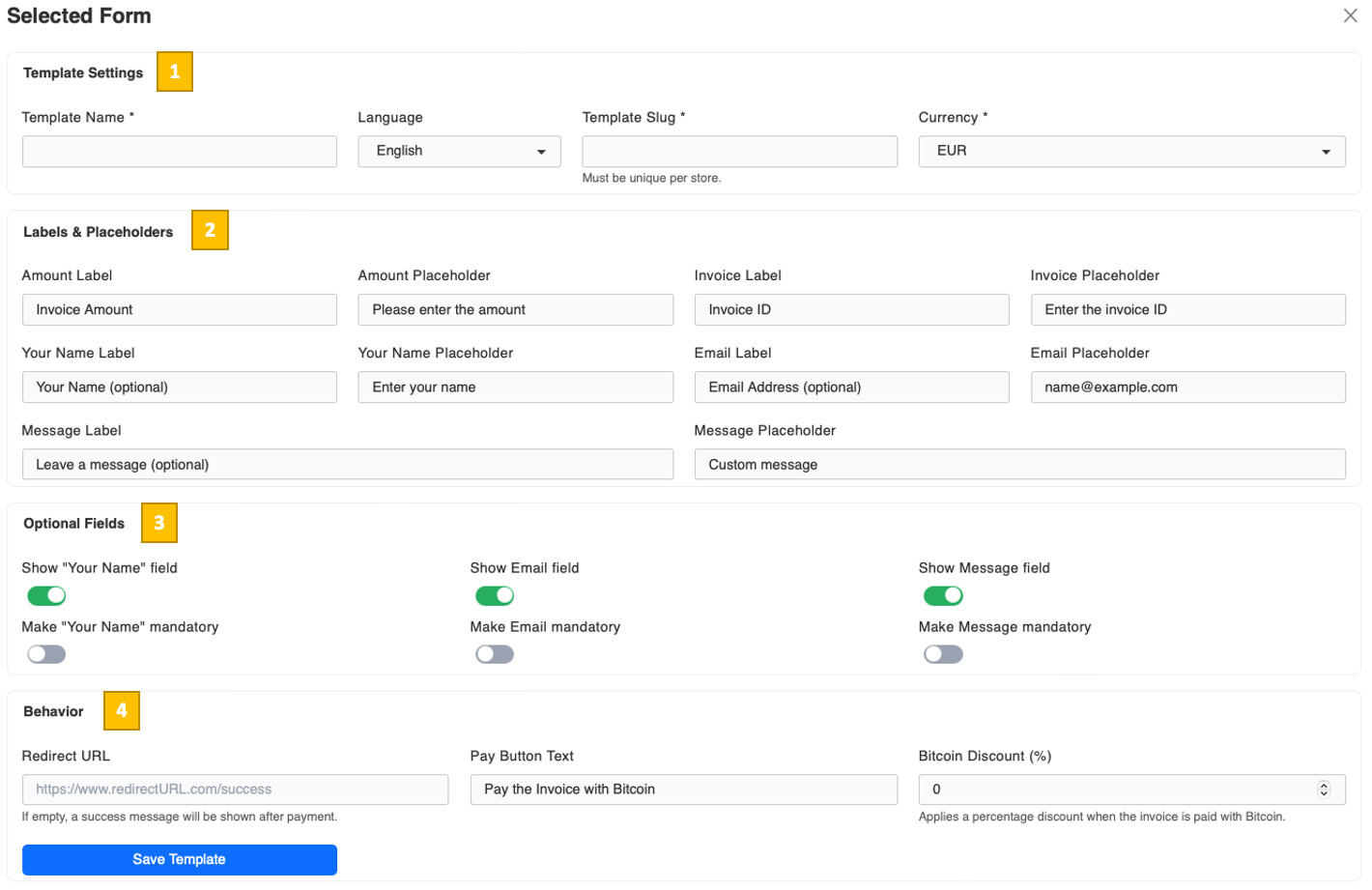 HTML Bitcoin Invoice form configuration