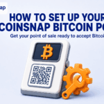 Step-by-step setup screens for the Coinsnap Bitcoin POS Setup process