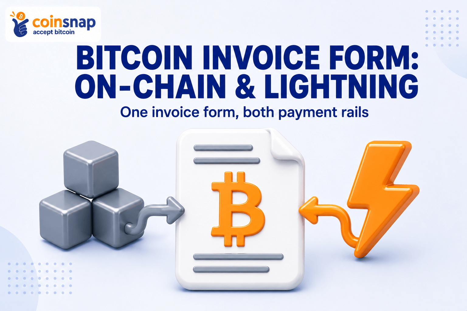 Invoice document with a Bitcoin payment field showing the Coinsnap Bitcoin invoice form