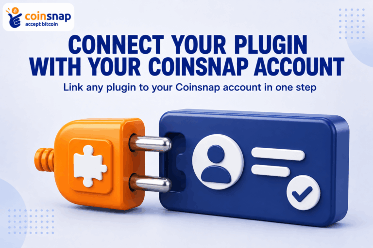 Plugin icon linking to a Coinsnap account dashboard illustrating account connection