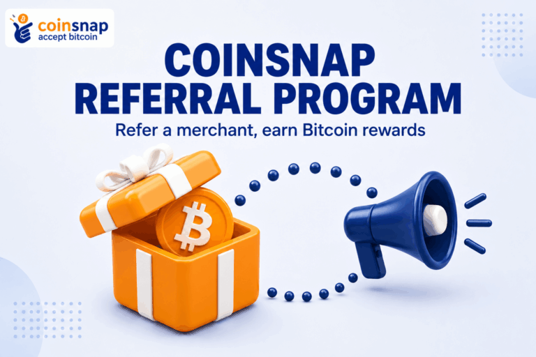 Coin linked to referral network icons illustrating the Coinsnap Referral Program