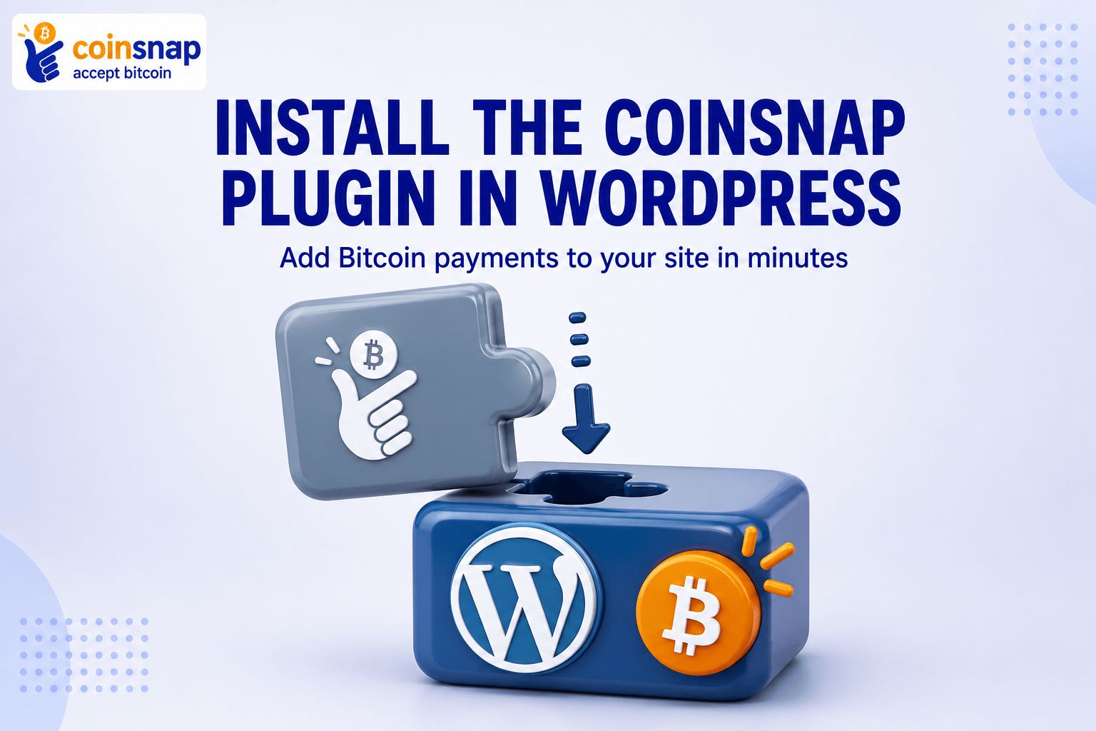 WordPress logo with a plugin icon illustrating installing the Coinsnap plugin in WordPress