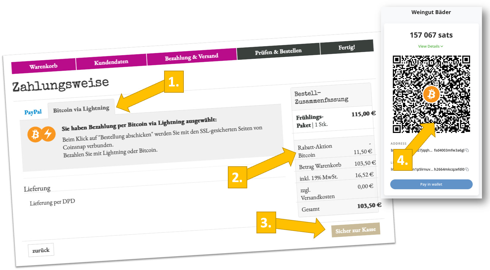 Simple checkout: 4 steps to purchase your wine with a Bitcoin payment