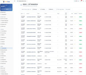 Transactions dashboard in the Coinsnap account