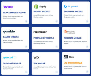Coinsnap Bitcoin payment plugins for WooCommerce, Shopify, Shopware, Magento, PrestaShop, OpenCart, Wix, Gambio, and JTL-Store.