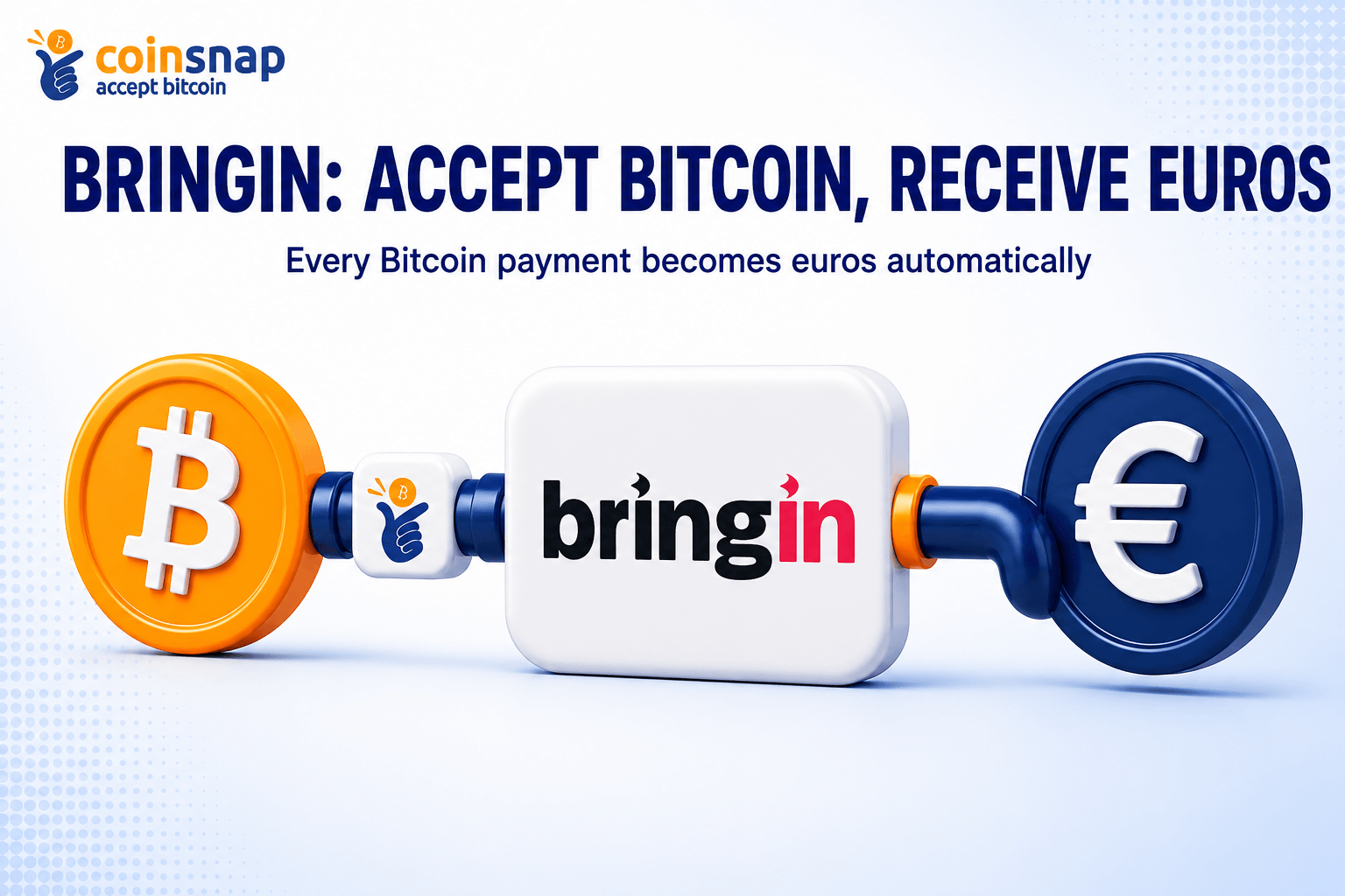 Bringin logo between a Bitcoin coin and a euro coin showing the Bringin integration