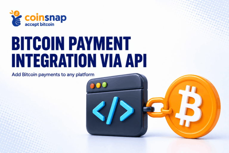 Code window linked to a Bitcoin coin illustrating Bitcoin payment integration via API