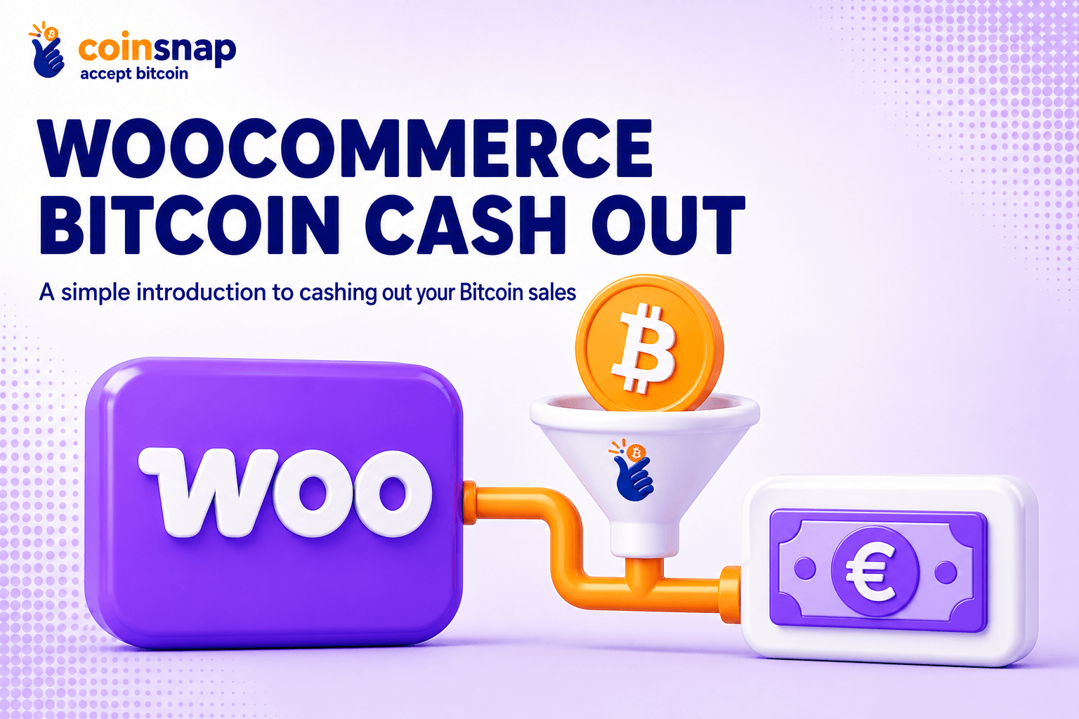 Bitcoin coin flowing into a cash tile illustrating WooCommerce Bitcoin cash-out