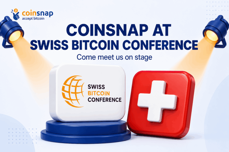 Stage spotlights, a Swiss cross, and the Swiss Bitcoin Conference logo
