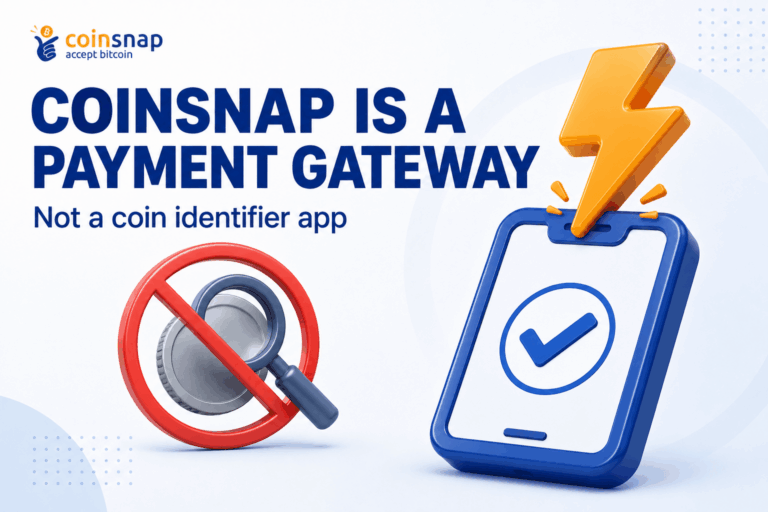 Crossed-out magnifying glass and coin distinguishing Coinsnap from a coin identifier app