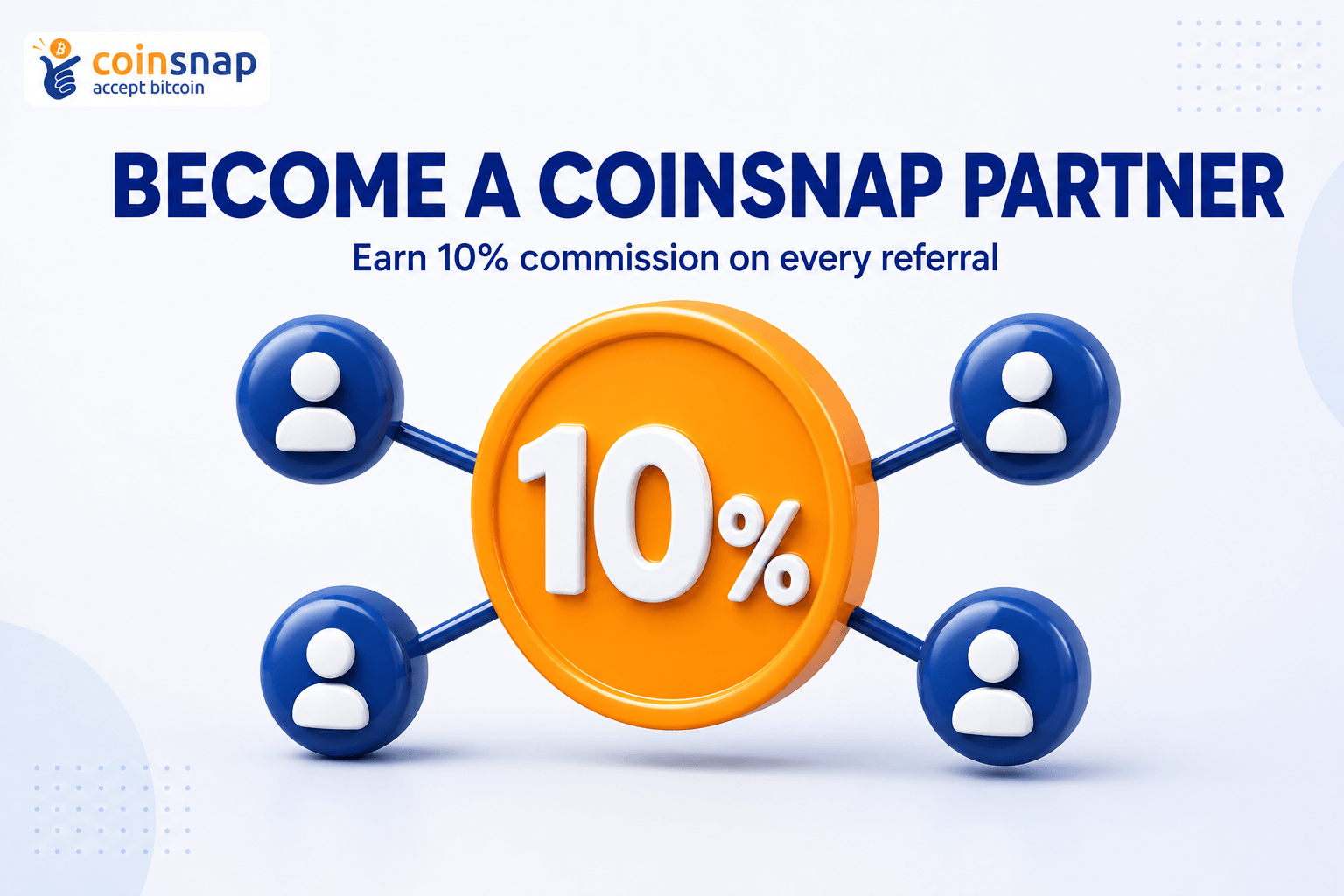 Graphic for the Coinsnap Partner Program showing a coin linked to four referral contacts