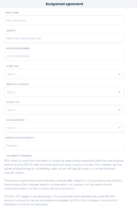 Connect DFX to Coinsnap – complete the DFX Assignment Agreement
