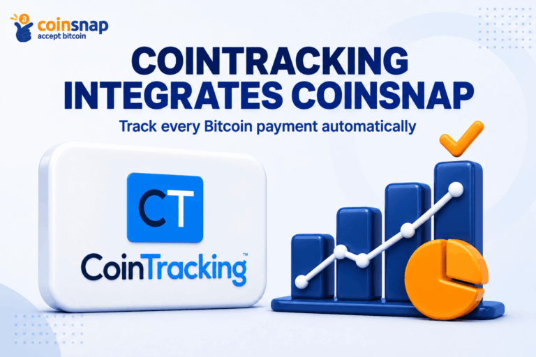 CoinTracking logo next to a bar chart symbolizing the integration with Coinsnap