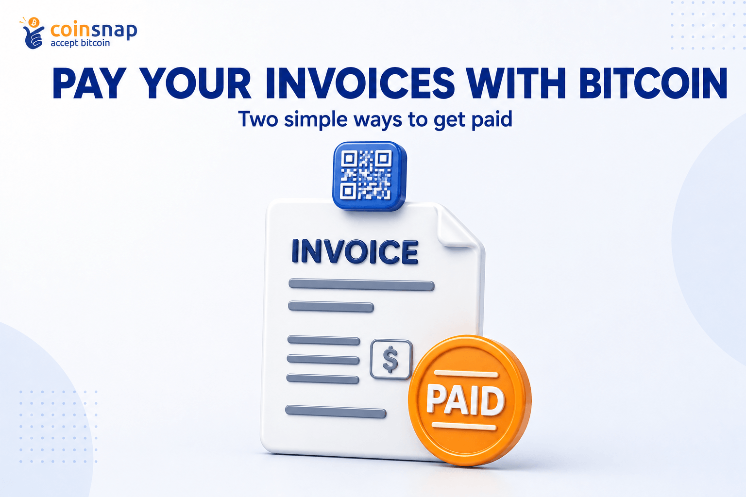 Invoice with QR code and Bitcoin coin illustrating paying invoices with Bitcoin
