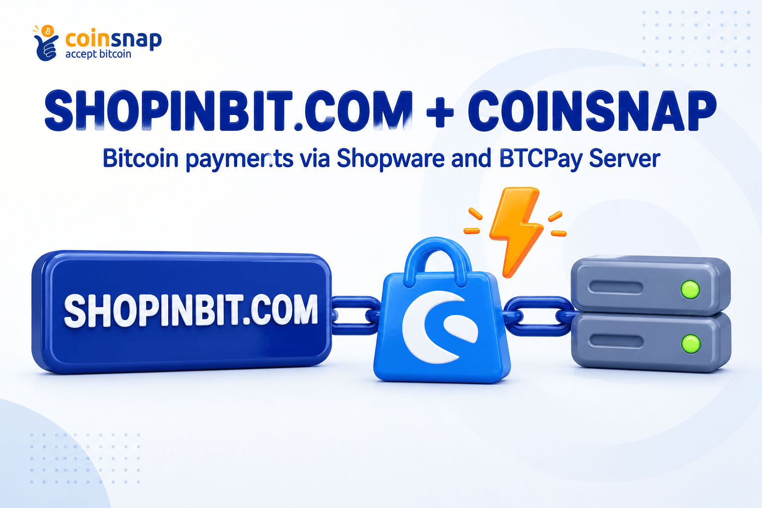 SHOPINBIT and Coinsnap logos linked with a Shopware icon and a server for BTCPay