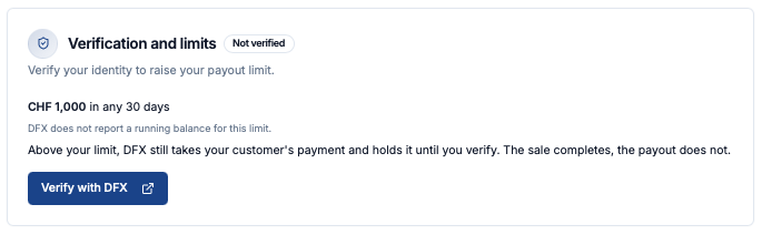  Connect DFX to Coinsnap – DFX verification and payout limits