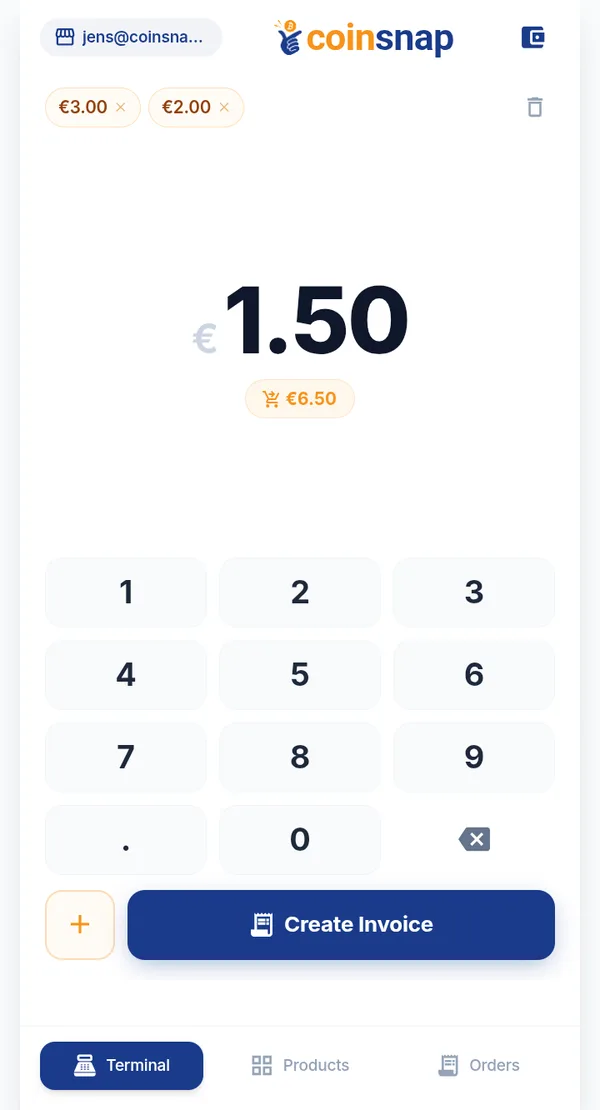 Point of Sale keypad showing €1.50