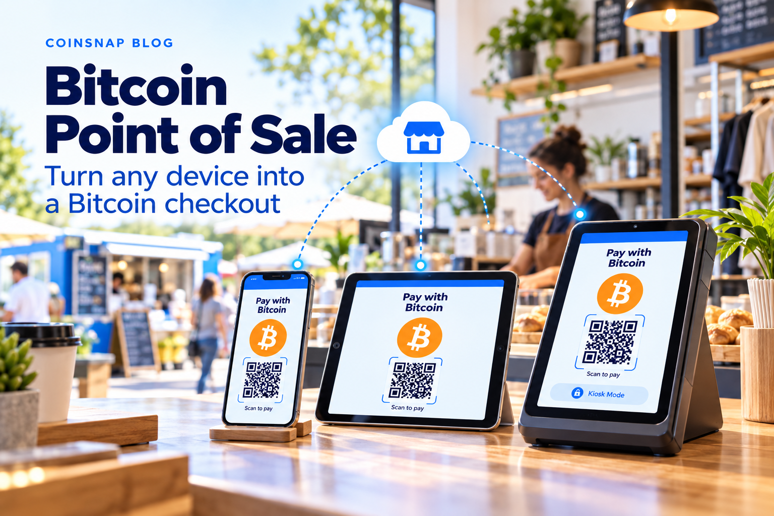 Coinsnap Bitcoin Point of Sale on smartphone, tablet and POS terminal
